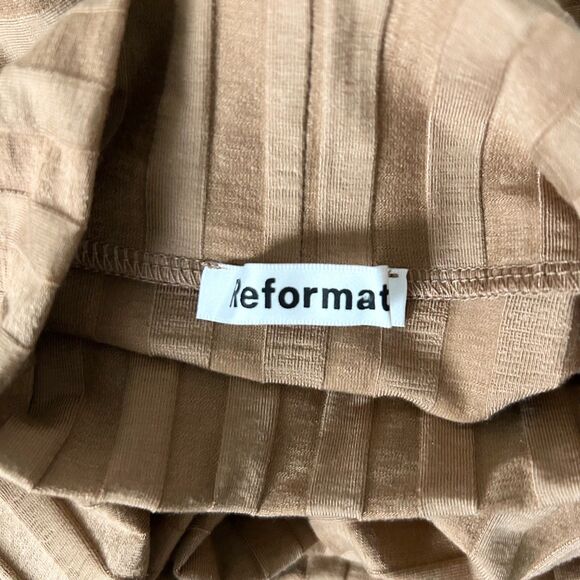 Reformation Libra Knit Mini Dress Tan Lightweight Ribbed Jersey Size Large - Picture 4 of 5